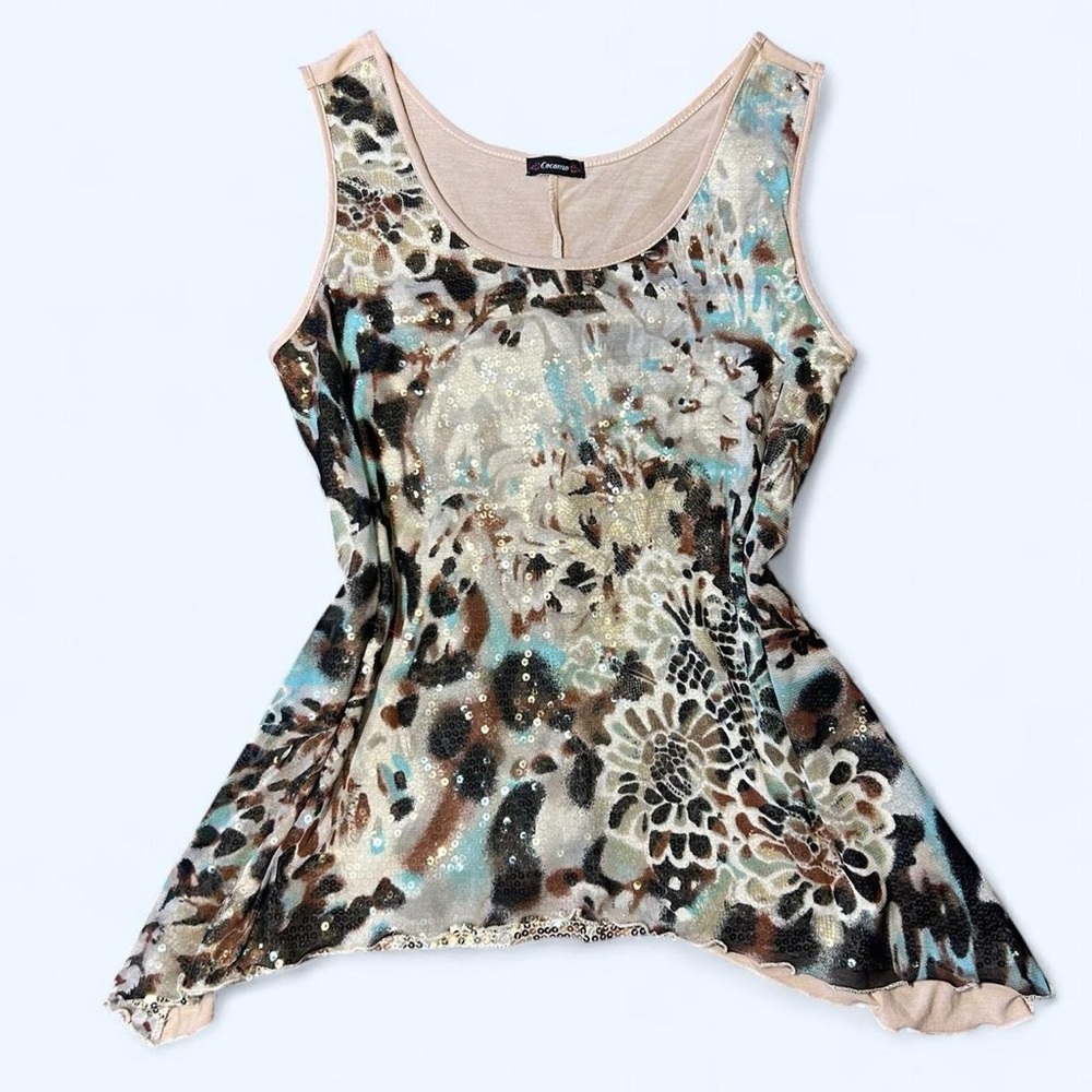 Cocomo Floral Animal Print Tank Top in Beige, Brown & Teal